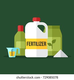 Vector illustration of various fertilizers. Flat style.