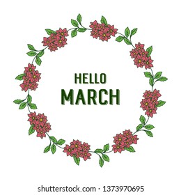 Vector illustration various floral frame for greeting card hello march hand drawn