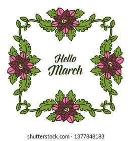 Vector illustration various flower frame for banner hello march hand drawn