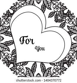 Vector illustration various flower frame with lettering of beautiful for you