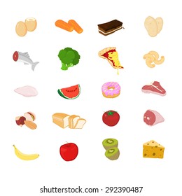 A vector illustration of various food.
Food Icon set.
Icons of all the major food groups.