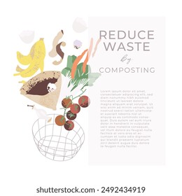 Vector illustration of various food waste suitable for composting. Reducing waste concept