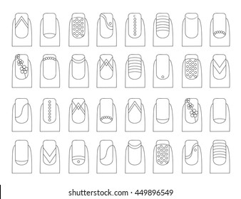 Vector illustration of various fruit nail designs.