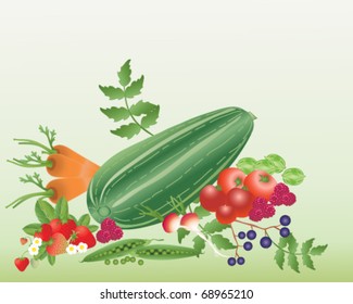vector illustration of various fruits and vegetables in eps 10 format