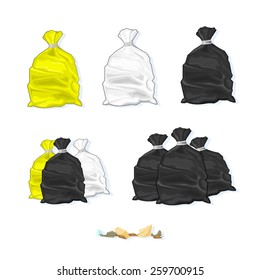 A vector illustration of various full and tied Refuse Plastic Sacks. Refuse Sacks. Plastic Trash bags.