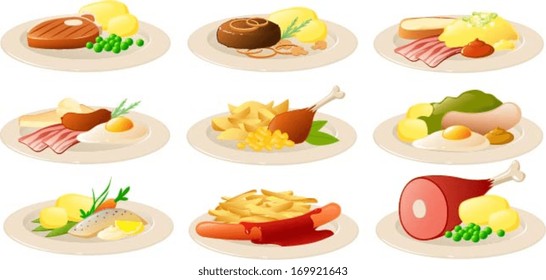 Vector illustration of various German dishes.