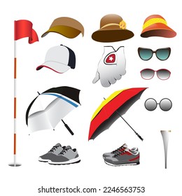 Eine Vektorgrafik verschiedener Golfgeräte.