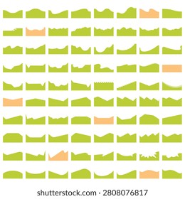 Vector illustration of various green landscape silhouettes in a grid layout, showcasing diverse terrain shapes and profiles.