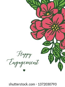 Vector illustration various greeting card of happy engagement with red flower frame of hand drawn