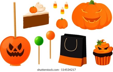 Vector illustration of various halloween items isolated on white.
