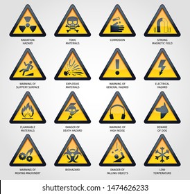 Vector illustration of various hazard signs collection.