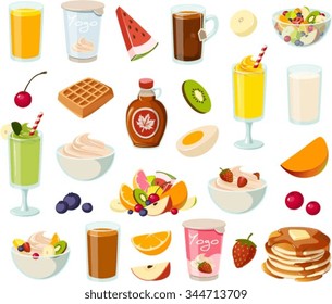 Vector illustration of various healthy breakfast items.