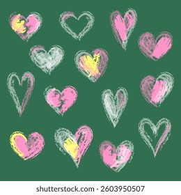 Vector illustration of various hearts drawn on a blackboard