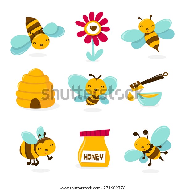 Vector Illustration Various Honey Bee Theme Stock Vector Royalty
