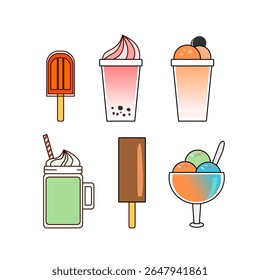 vector illustration of various ice cream. stick ice cream, ice cream on glasses, ice cream on cup etc. you can use it for wallpaper of your business place or foodcourt. or you can use it for banner