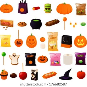 Vector illustration of various items used on Halloween.