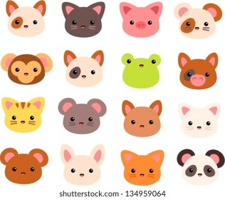 Vector illustration of various japanese style animal faces.