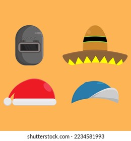 vector illustration of various kinds of accessories that are worn on the head