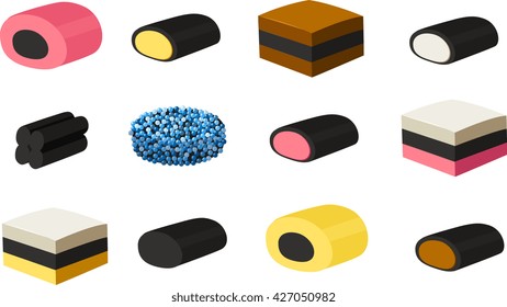 Vector illustration of various kinds of British licorice.