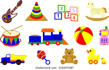 vector illustration of various kinds of colorful children's toys