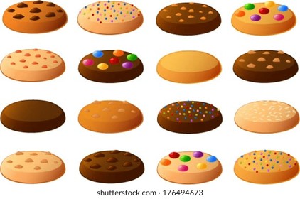 Vector illustration of various kinds of cookies.