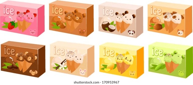 Vector illustration of various kinds of cute japanese style ice cream cones.