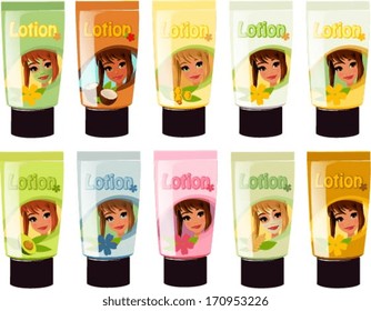 Vector illustration of various kinds of facial moisturizers/ facial masks.