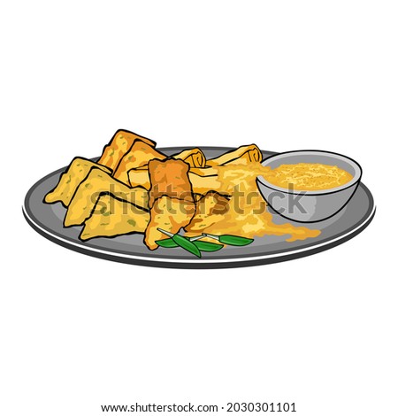 vector illustration of various kinds of fried foods and chili sauce with attractive colors and shapes
can be used in food design concepts, snacks, restaurants, shops, and traditional foods