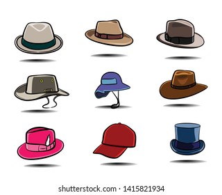 Vector illustration of various kinds of hat models.