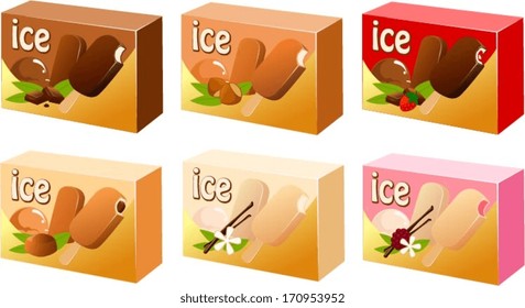 Vector illustration of various kinds of ice creams.
