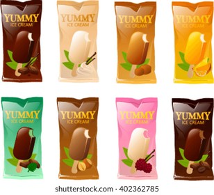 Vector illustration of various kinds of ice cream.
