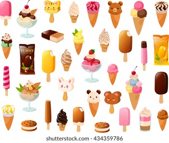 Vector illustration of various kinds of ice cream.