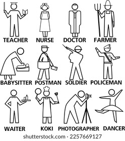 Vector illustration of various kinds of icons about professions on a white background