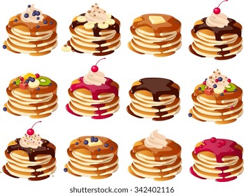 Vector illustration of various kinds of pancakes.