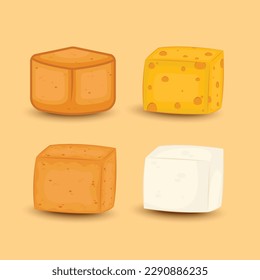 vector illustration of various kinds of tofu, tofu cartoon illustration