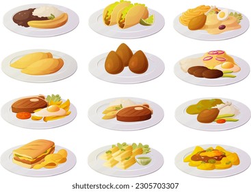 Vector illustration of various latin american south american dishes and snacks	