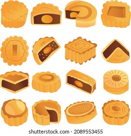 A vector illustration of various mid autumn festival mooncakes set.