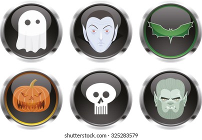 Vector illustration of various monsters on badges.