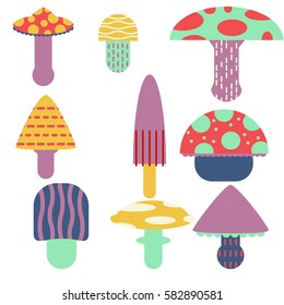 Vector illustration of a various mushrooms. Flat designed mushroom set.