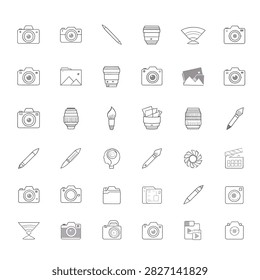 Vector illustration of various office and home office icons including tools pens scissors paper clips and more