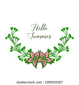 Vector illustration various ornate of leaf floral frame for hello summer text