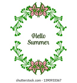 Vector illustration various ornate of leaf floral frame for hello summer text