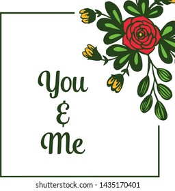 Vector illustration various ornate of leaf wreath frame for card you and me