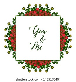 Vector illustration various ornate of leaf wreath frame for card you and me