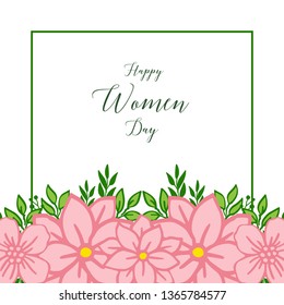 Vector illustration various ornate of pink flower frame with banner happy women day hand drawn