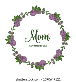 Vector illustration various ornate of purple rose flower frame with lettering i love you mom