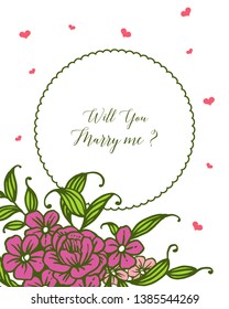 Vector illustration various ornate of purple flower frame for letter will you marry me