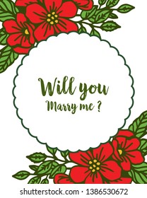 Vector illustration various ornate of red flower frame for banner will you marry me