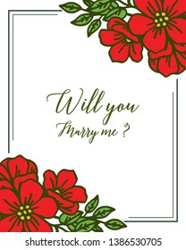 Vector illustration various ornate of red flower frame for banner will you marry me