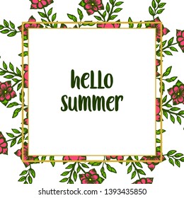 Vector illustration various ornate of red flower frame for banner hello summer hand drawn